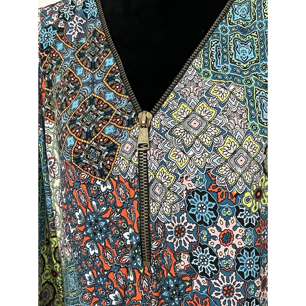 MSK Vibrant Colorful Boho Floral Patch Print Flared Sleeve Shift Dress Large - Picture 3 of 8